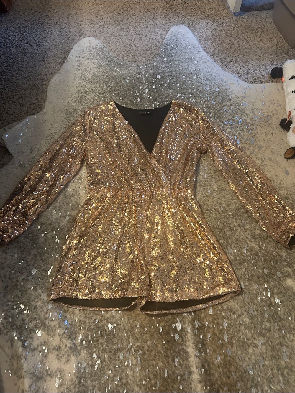 Rose Gold Sequin Wrap-Front Women’s Romper